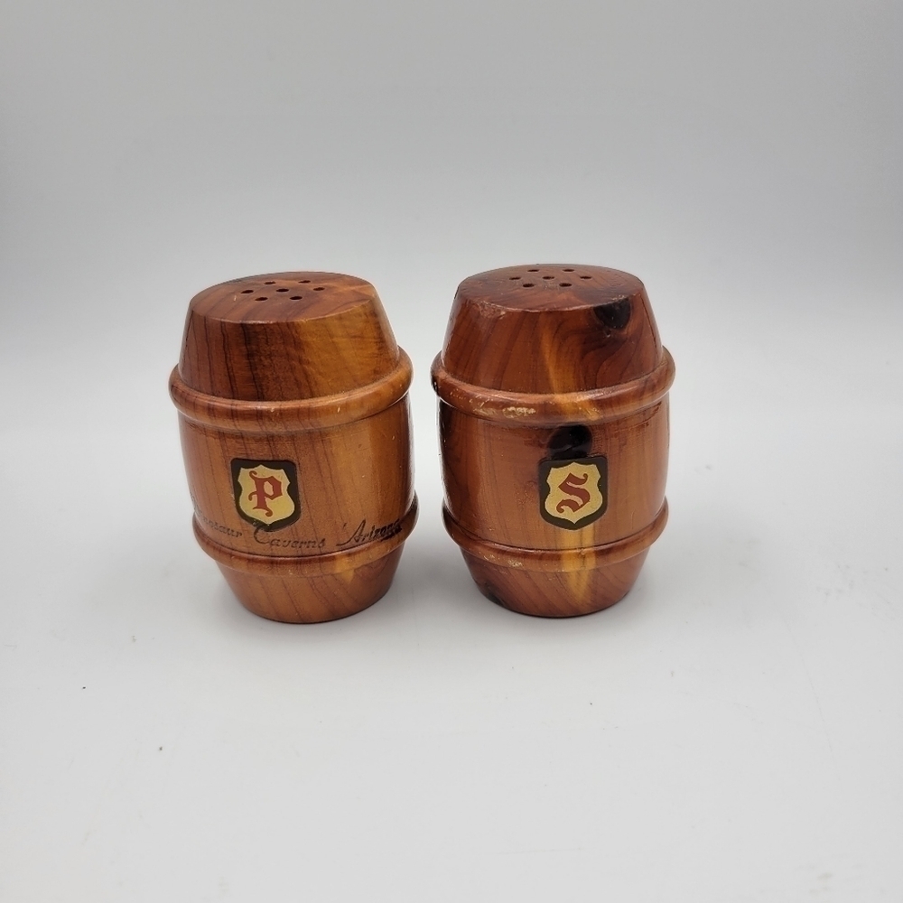 Vintage Wood Barrel Salt & Pepper Shakers